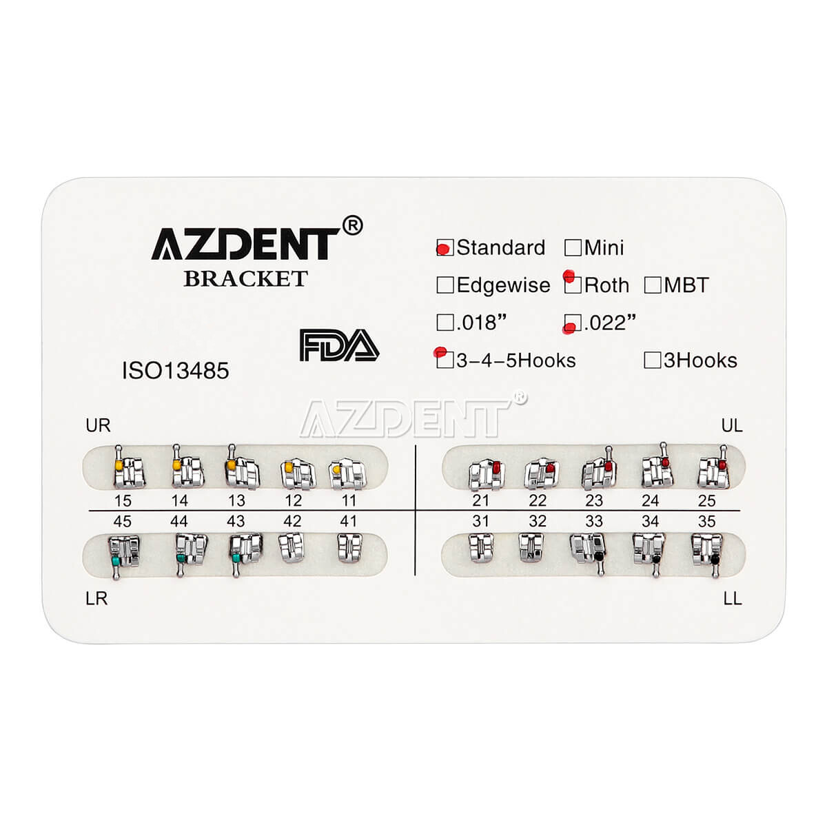 10 Packs AZDENT Dental Orthodontic Bracket Braces Standard Roth .022 Hooks 3-4-5