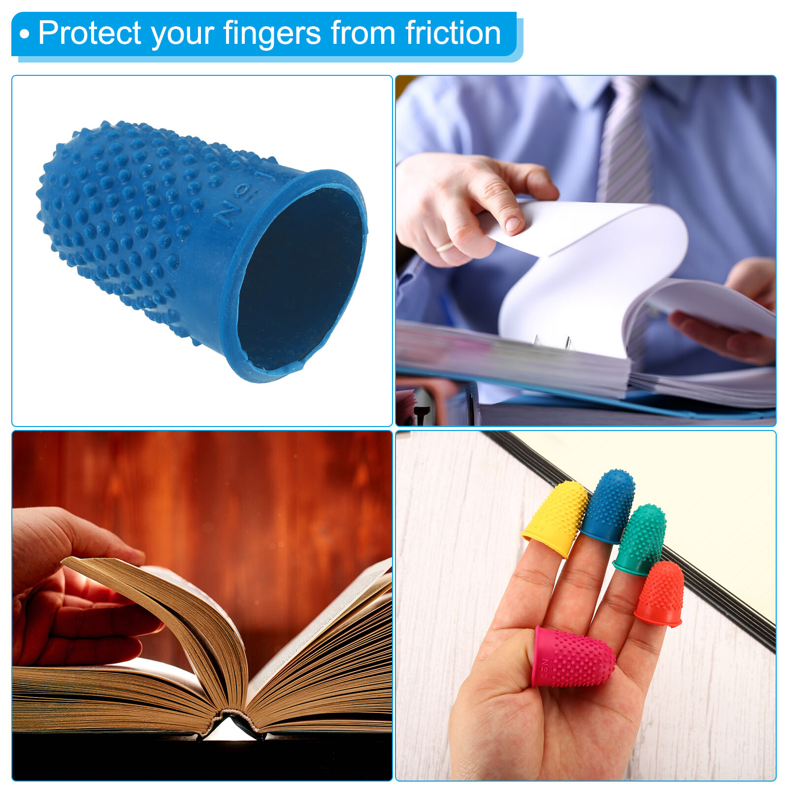 10pcs Rubber Finger Tips Thumb Fingertip Protector Thimble Grips Blue Medium