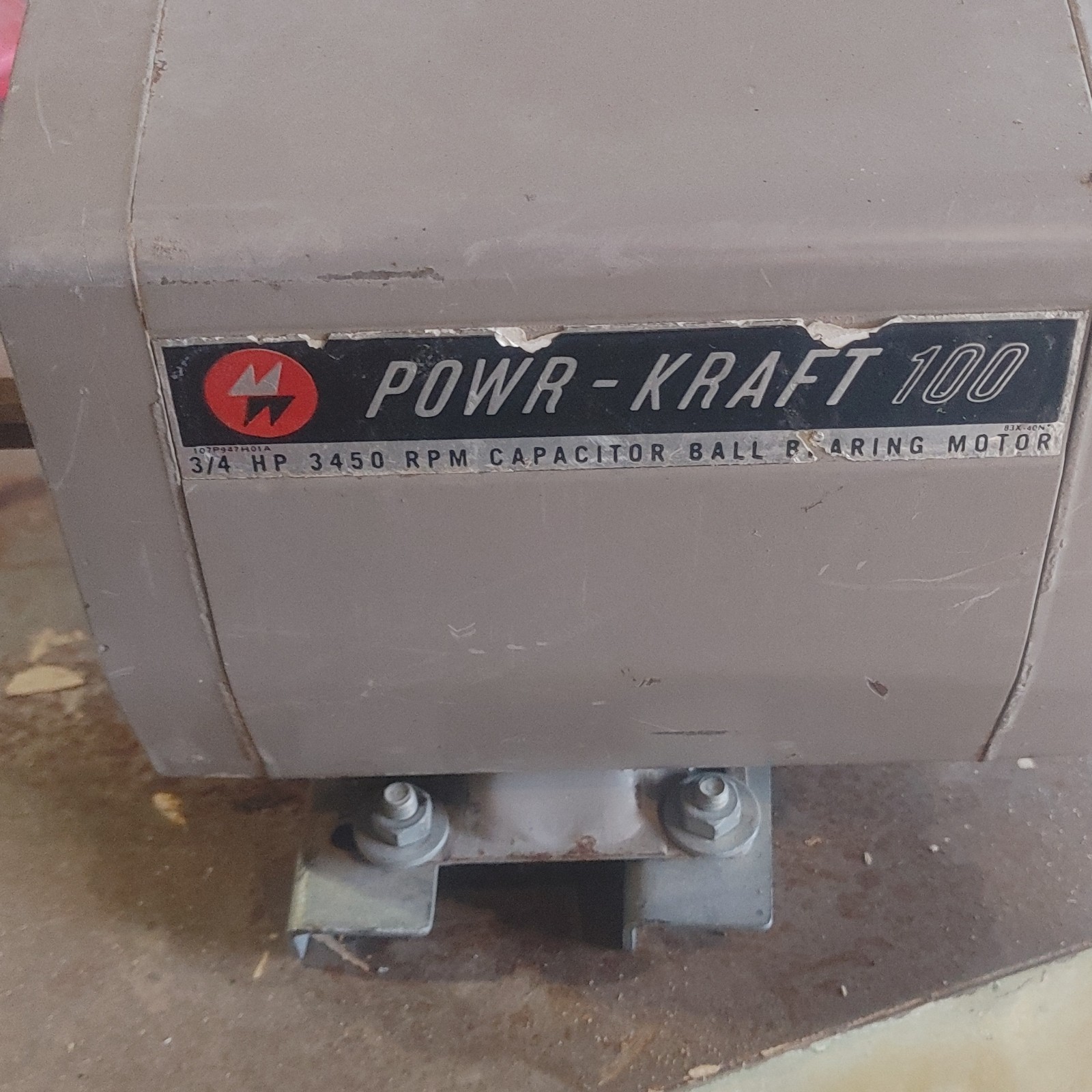 Montgomery Ward Powr-Kraft 100 3/4HP 3450RPM 115V 1PH 60Hz Induction ODP Rev