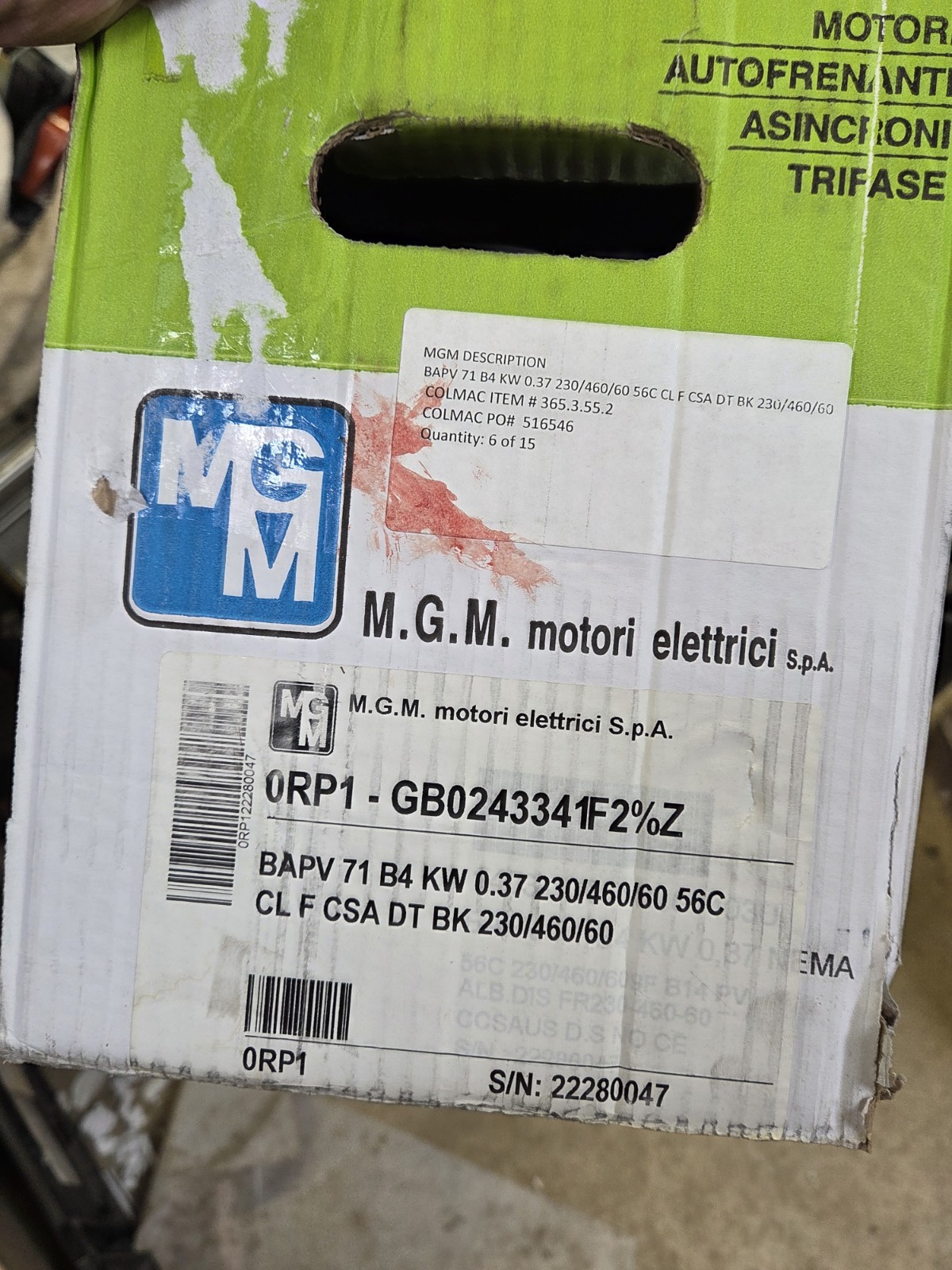 MGM BAPV-71-B4 Electric BRAKE Motor 3ph 200/400-230/460V 1400/1680rpm NEW OPEN