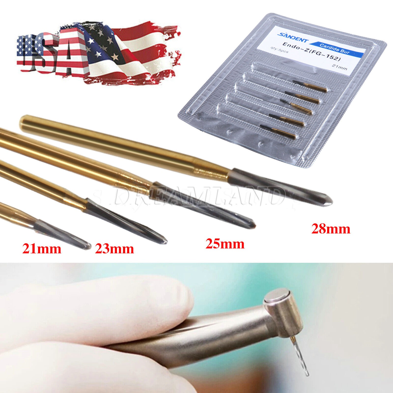 5Pcs Dental Endo-Z Titanium Tungsten Carbide High Speed Cutting Burs FG 1.60mm