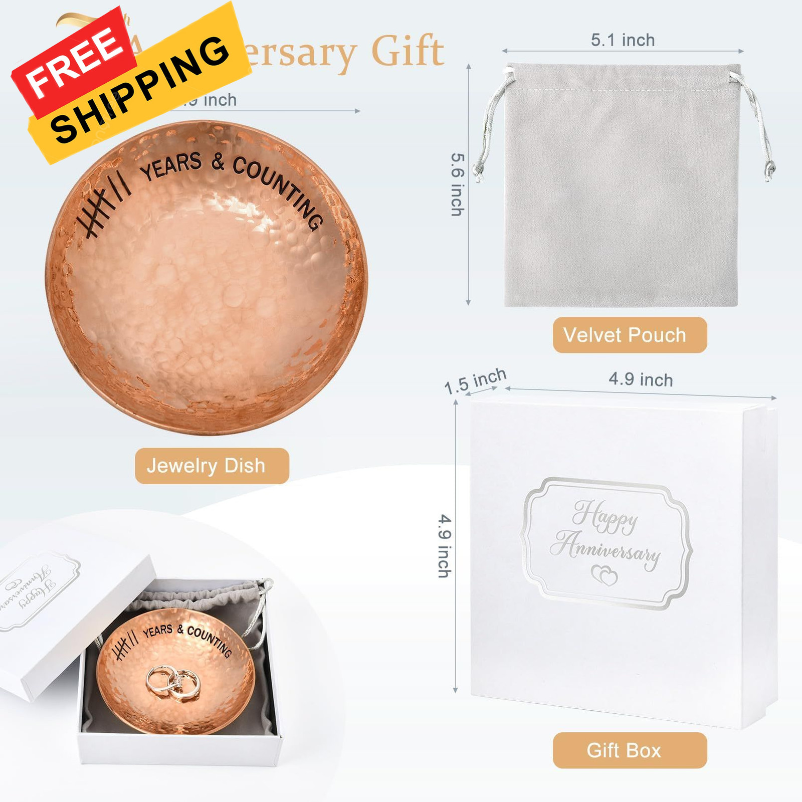 CEELGON 7th Wedding Anniversary Copper Gifts 4″ Engraved 4 Inch, 7 Years