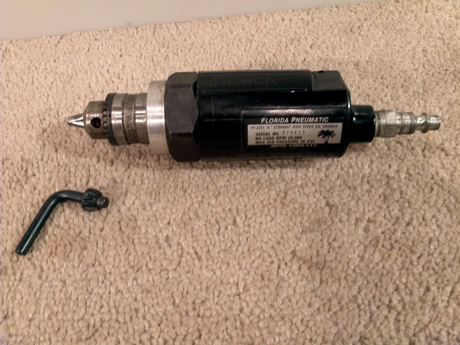 Florida Pneumatic FP3751 Straight 20,000 RPM Air Die Grinder Drill USA