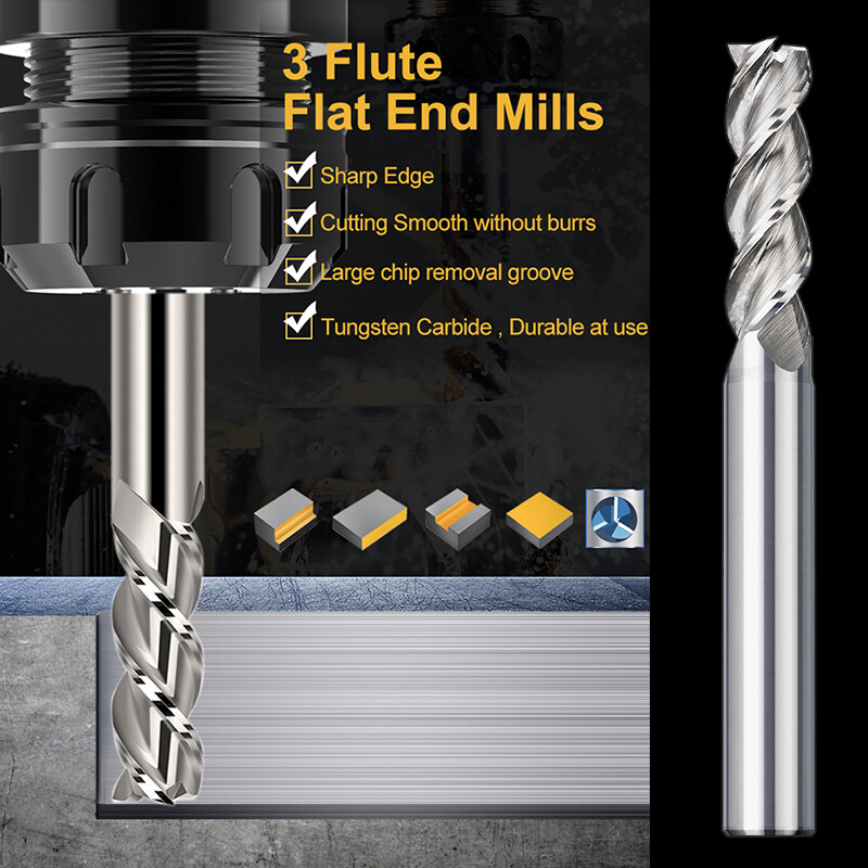 1/4″ CNC Solid Carbide Bit 3 Flute End Mill Square End for Aluminum Cutting