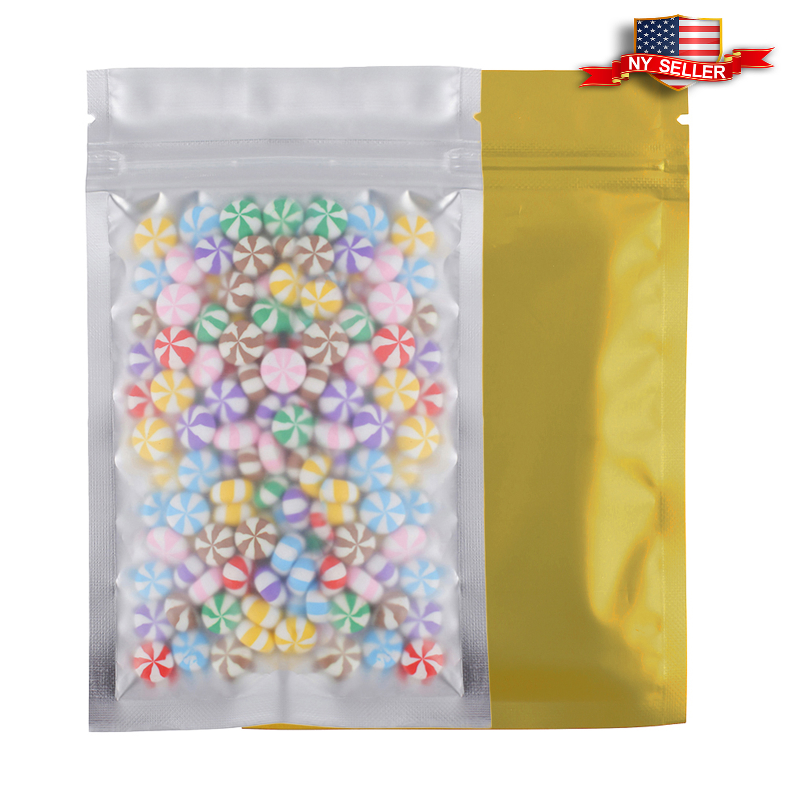 100 Flat Clear/Silver/Gold Metallized Foil Resealable Bags 8.5x13cm (3.3×5.1″)