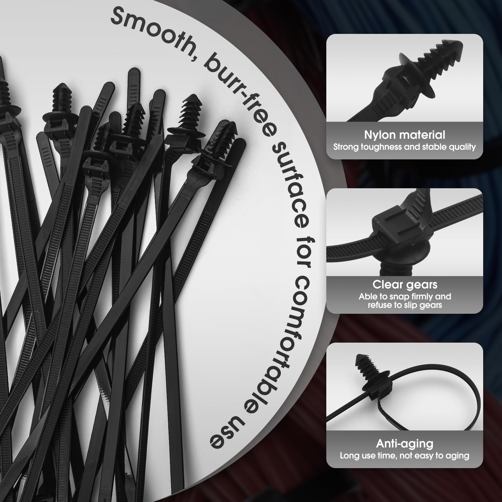LOLOLE 20PCS Push Mount Cable Zip Tie 8.3 x 0.2 inch Self Locking 20 Pcs