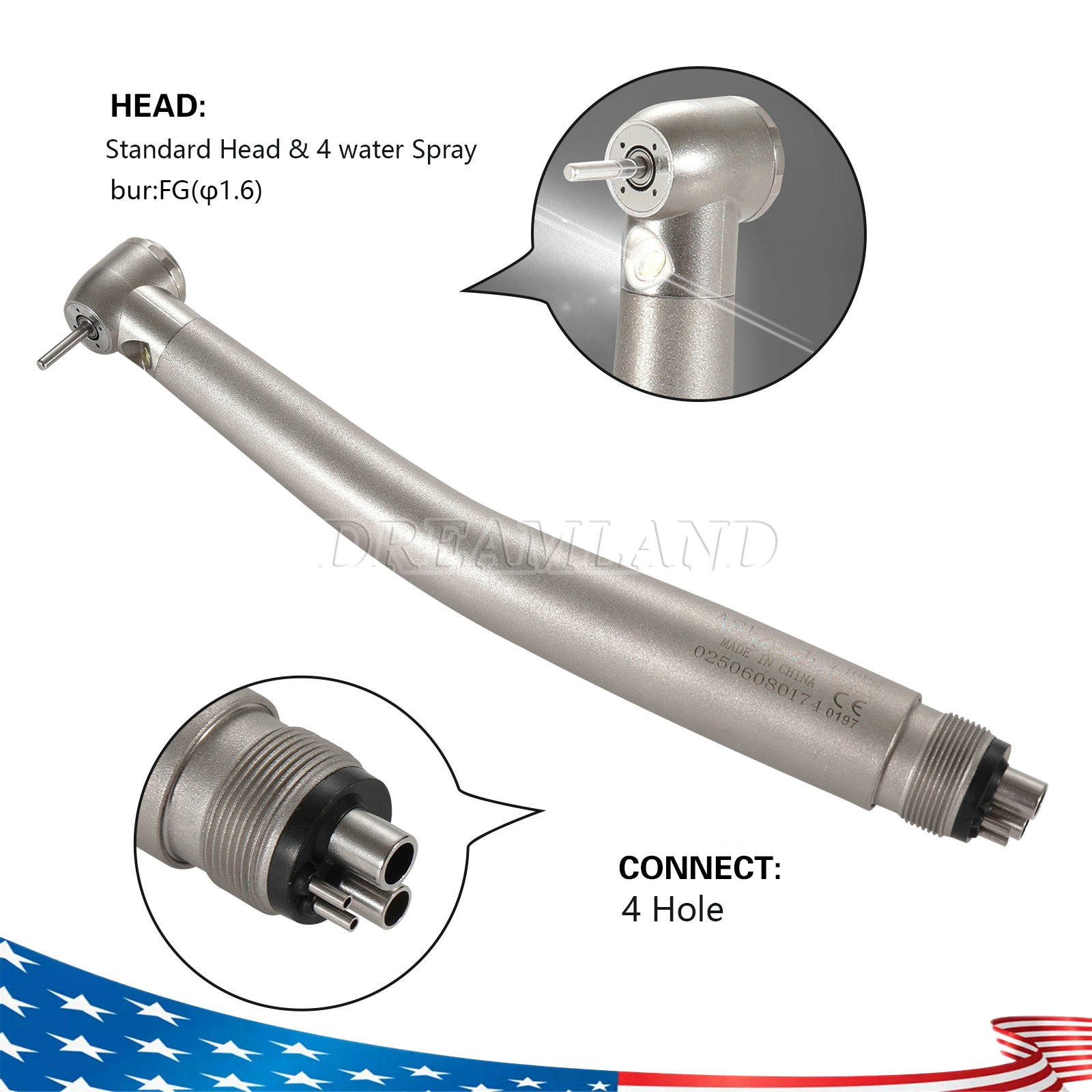 Dental LED integrate E-generator High Speed Handpiece 4 Hole Push 4Water Spray