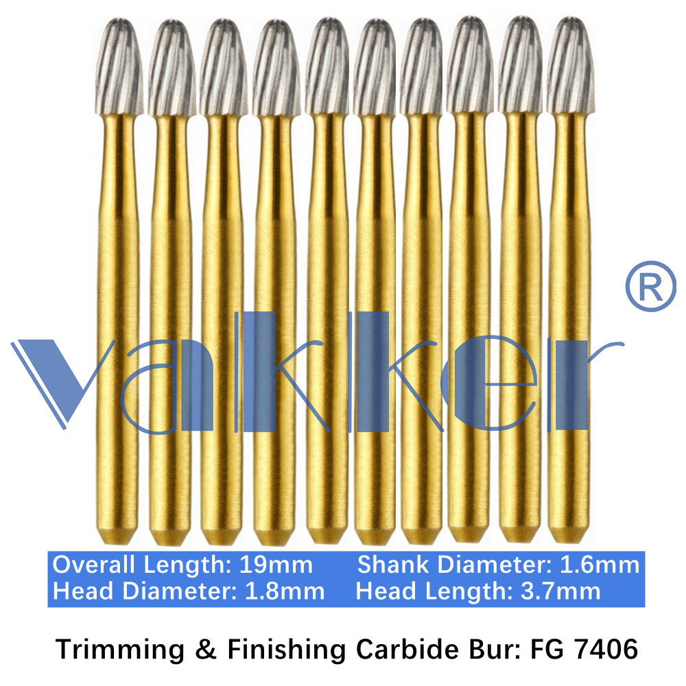 10/Pack Dental Trimming & Finishing Gold Carbide Burs Round Needle Egg FG7106