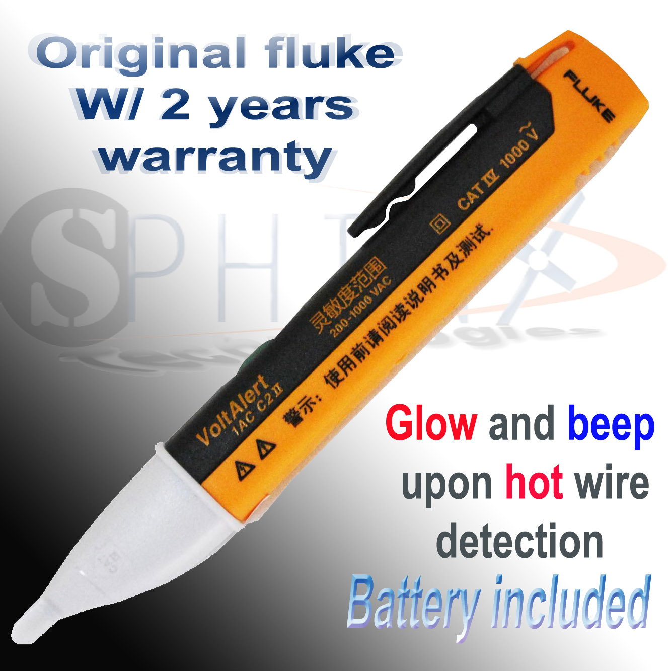 Fluke 1AC-C2 VoltAlert Non-Contact Voltage Detector Pen Tester W/sound W/battery