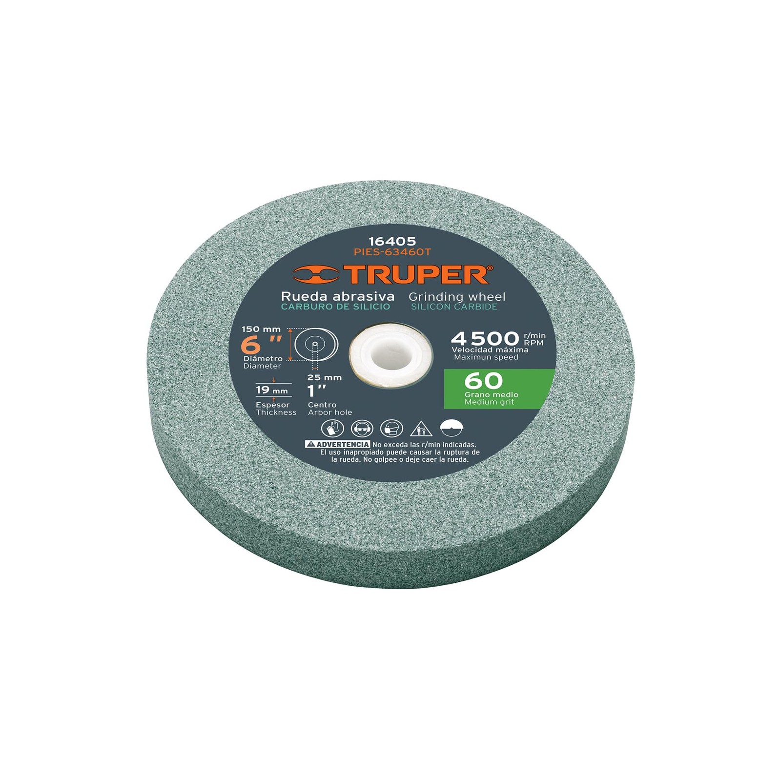 Truper Silicon Carbide Grinding Wheel for Bench 6 inches x 0.75