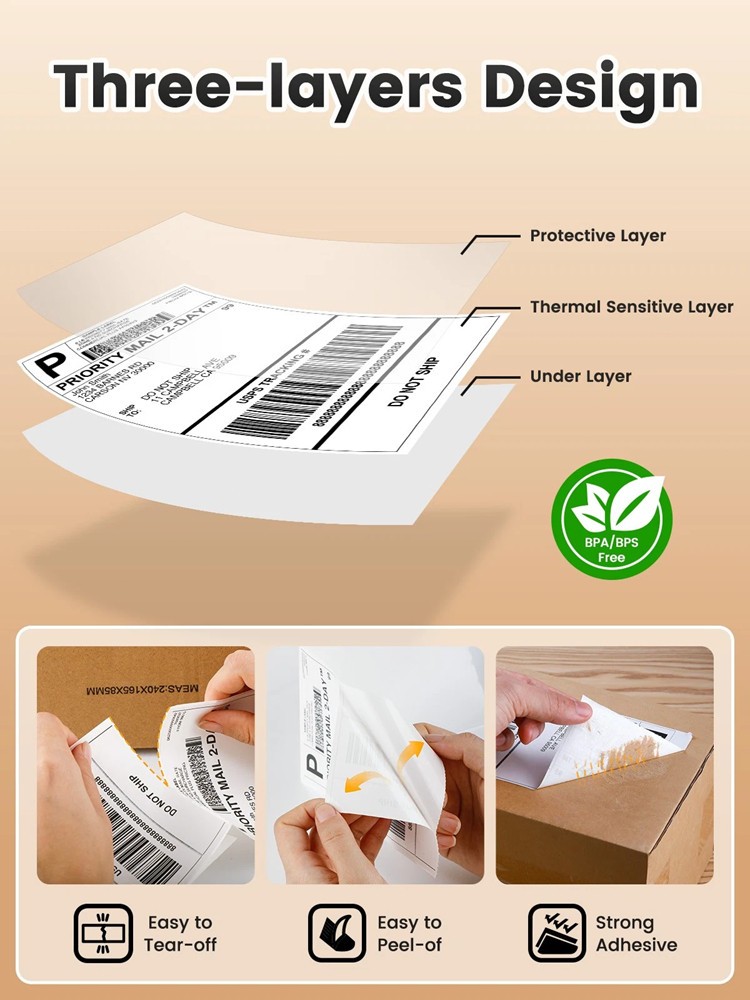 4×6 Fanfold Direct Thermal Shipping Labels for Zebra and Rollo 500 PCS
