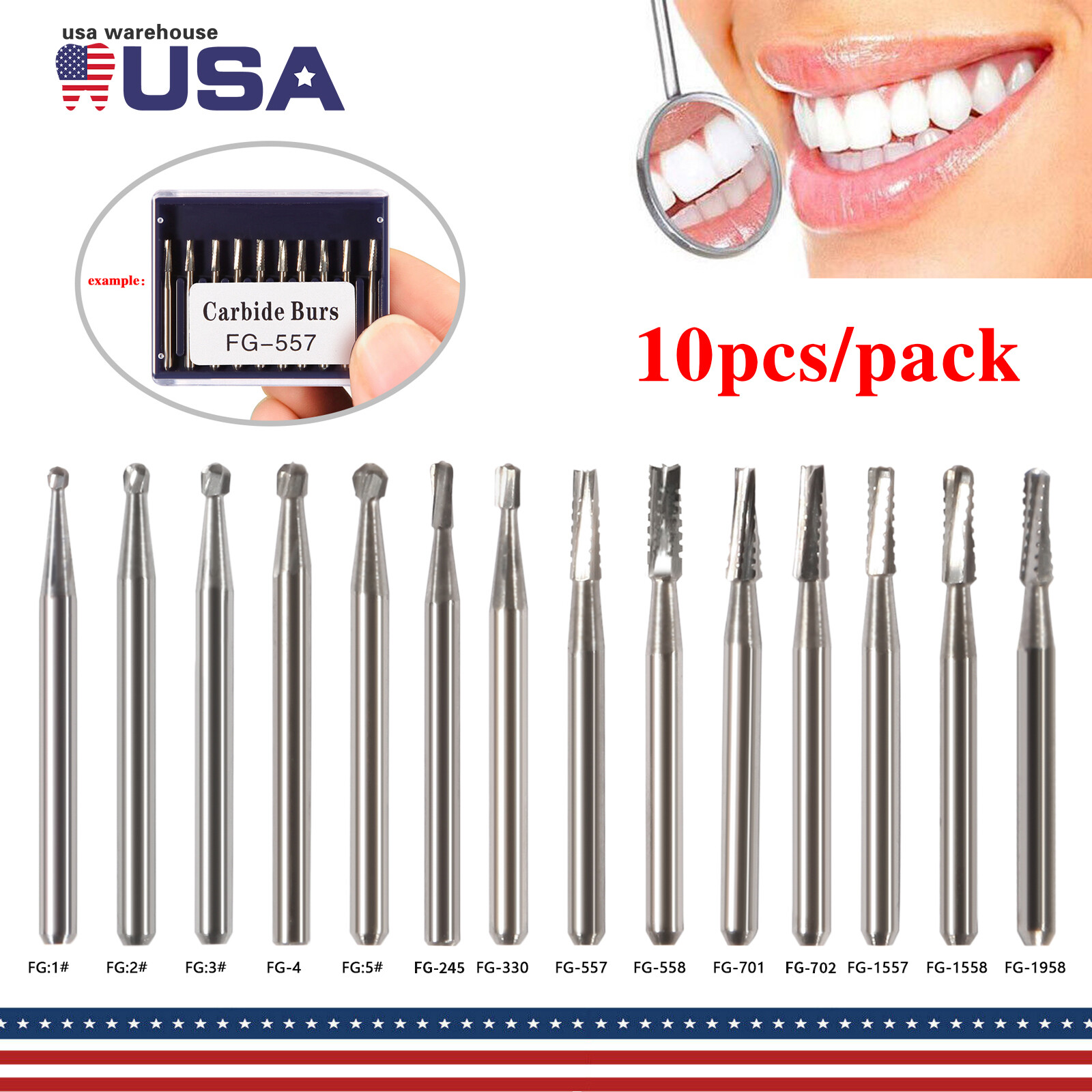 10-100 US Dental Fast High Speed Handpiece Burs Round Tungsten Carbide FG Bur po