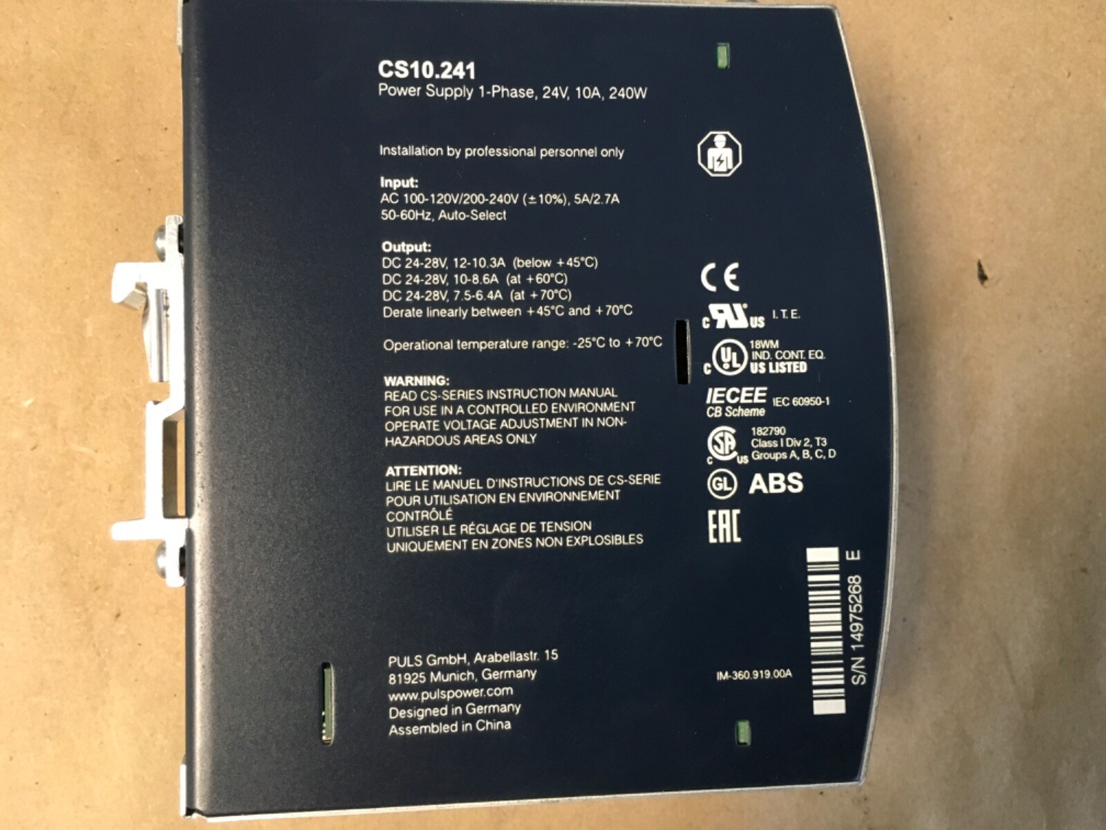 PULS DIMENSION CS10.241 POWER SUPPLY (KB)