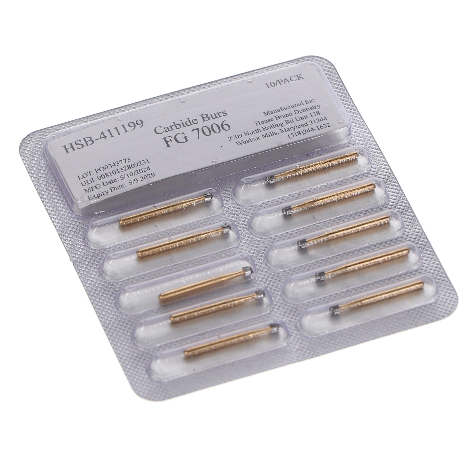 House Brand Dentistry 411199 #7006 Round Trimming & Finishing Carbide Burs 10/Pk