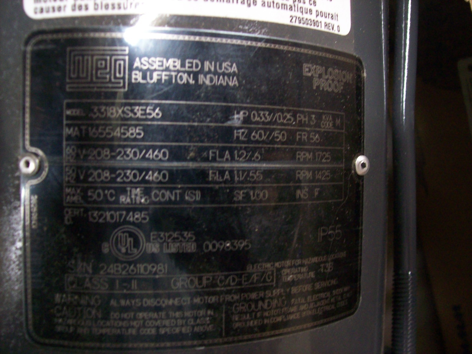 WEG Genuine Explosion Proof Electric Motor 16554585