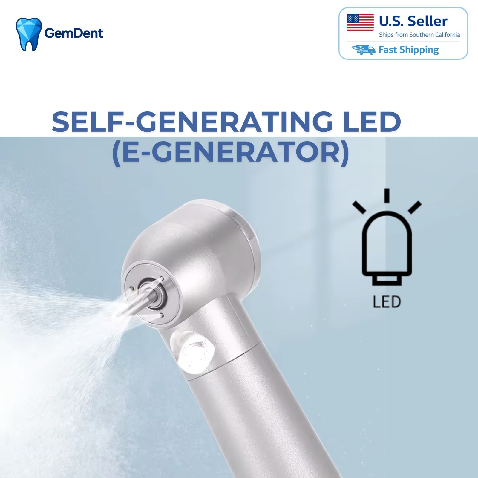 GemDent Fiber Optic E-generator LED High Speed Handpiece 4 Hole with Warranty