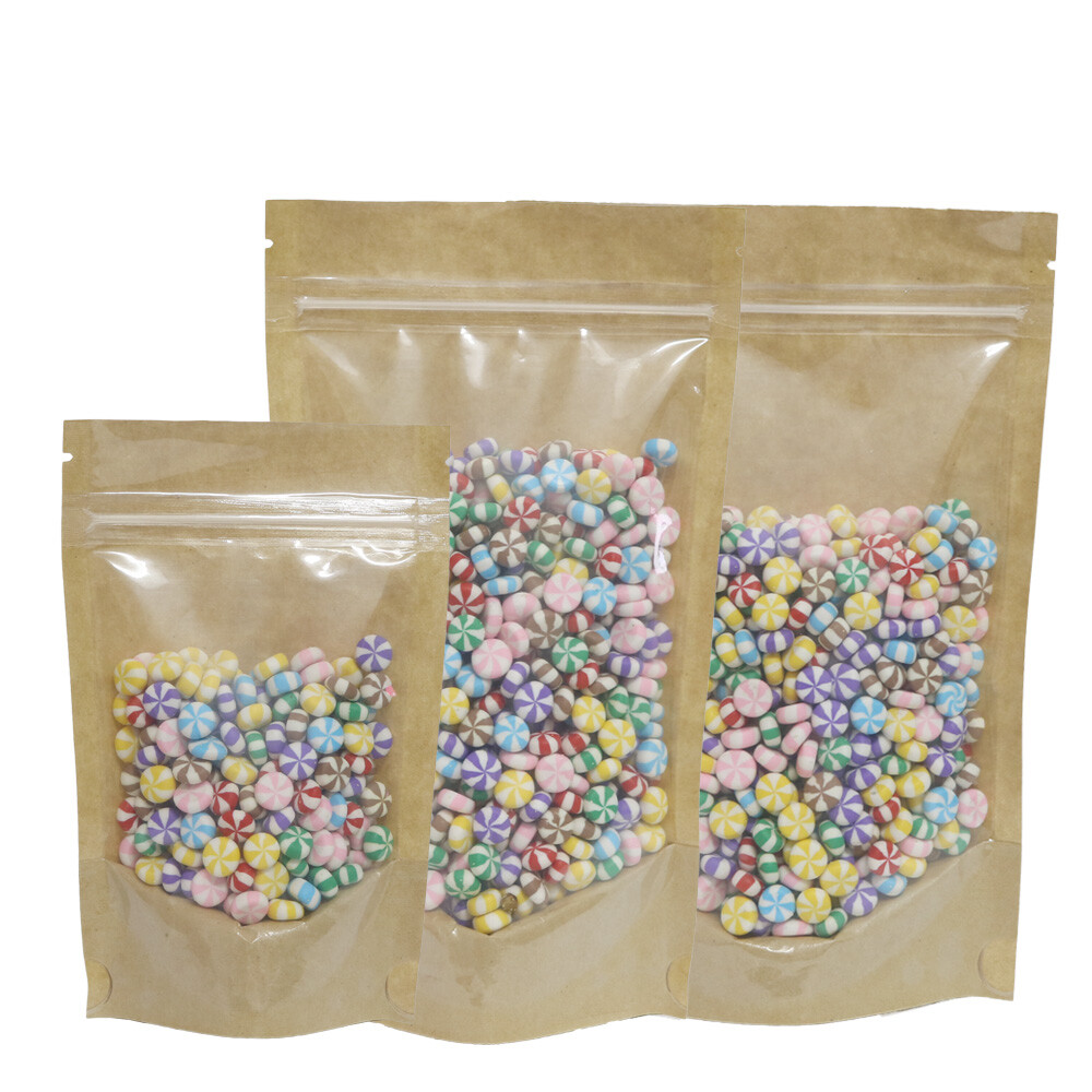 50/100 Clear Kraft Paper Resealable Stand Up Zipper Seal Lock Pouch Food Storage