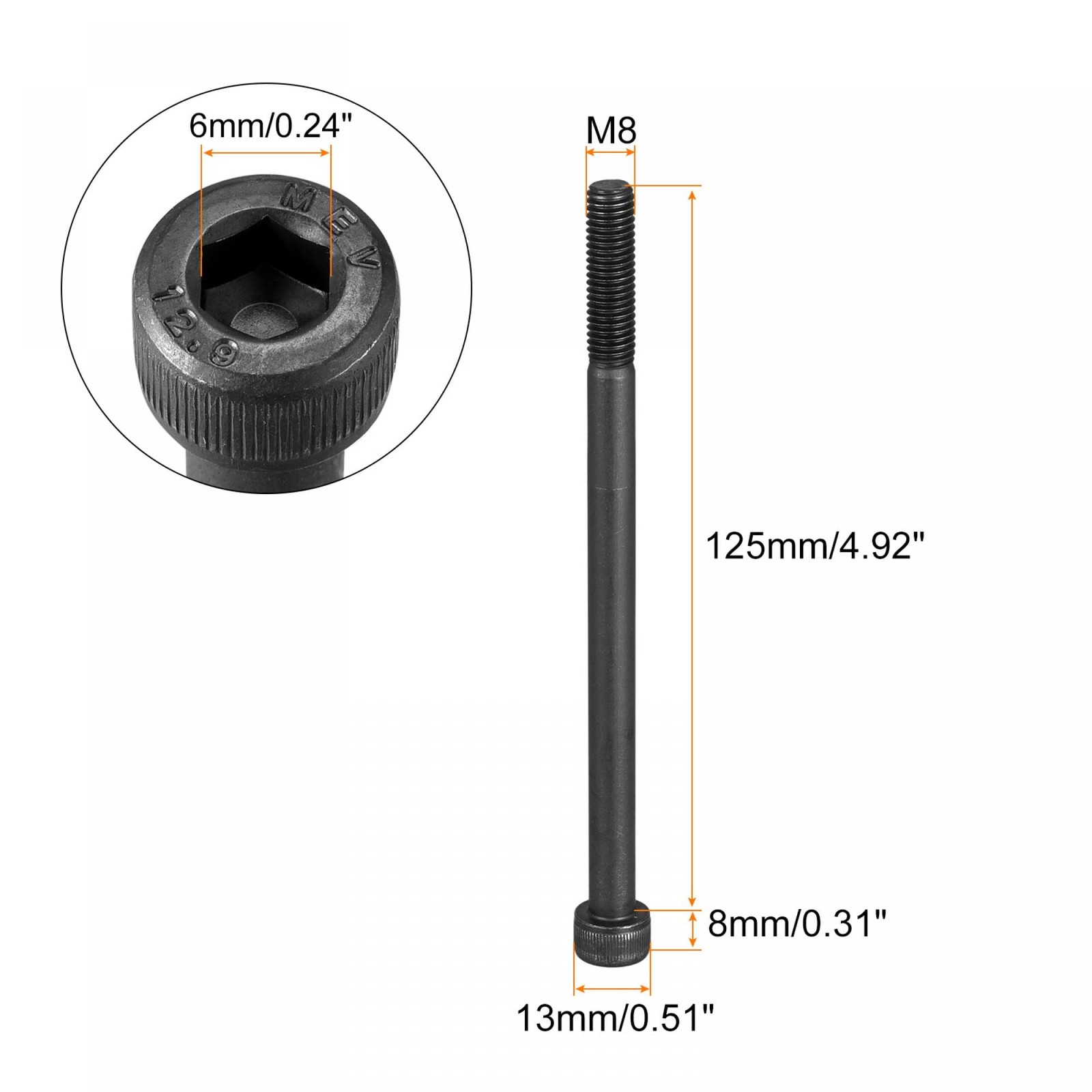 uxcell M8x125mm Socket Head Bolts 12.9 Grade Alloy Steel Cap Screws Half Thread