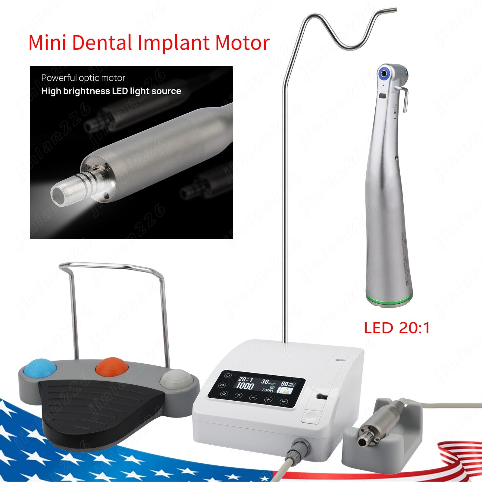 Mini Dental Implant Motor Dental Implant System 20:1 Contra Angle Fiber Optic