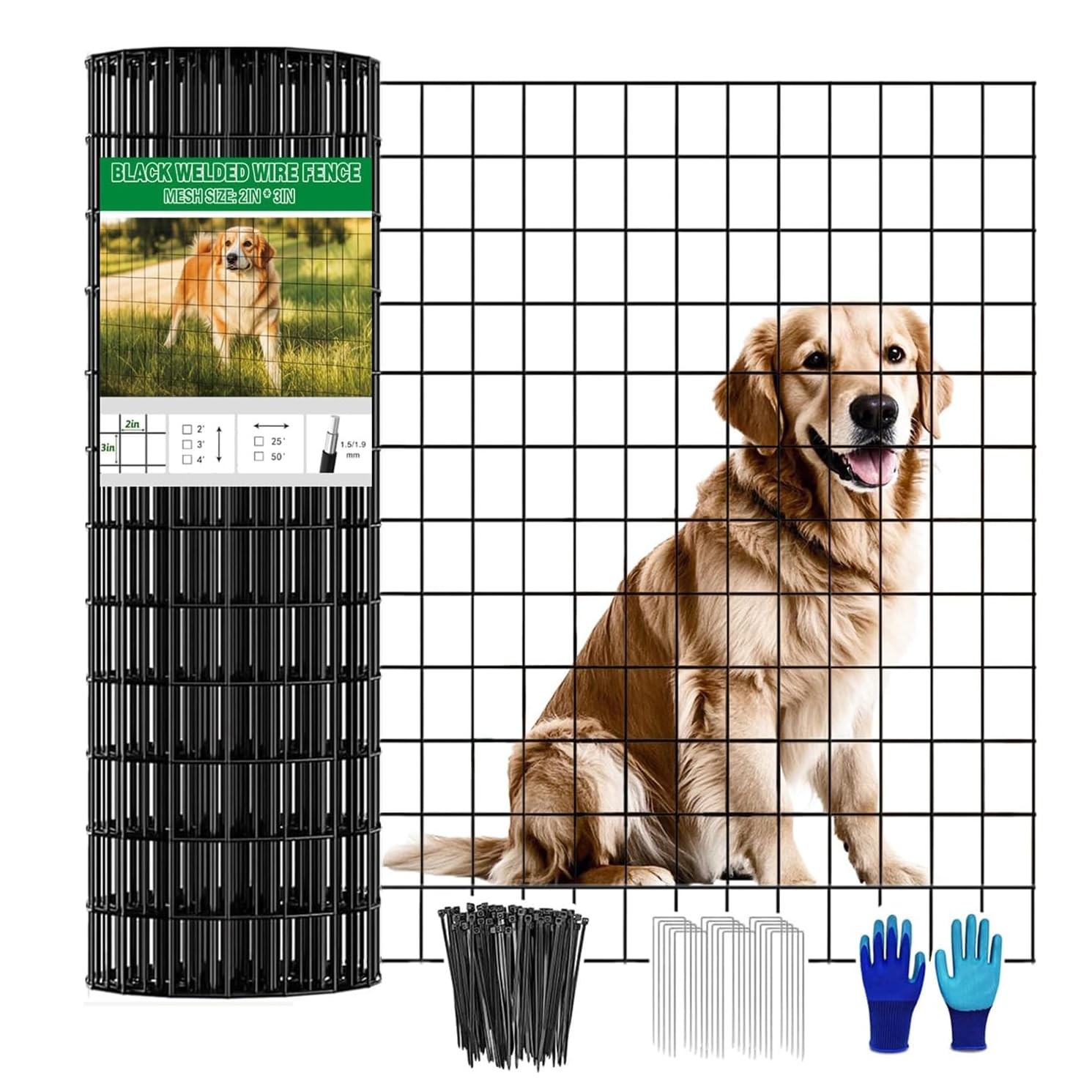 Welded Wire Fence 36inch x 2inch x 3inch Black PVC Coated Garden Fencing 50ft