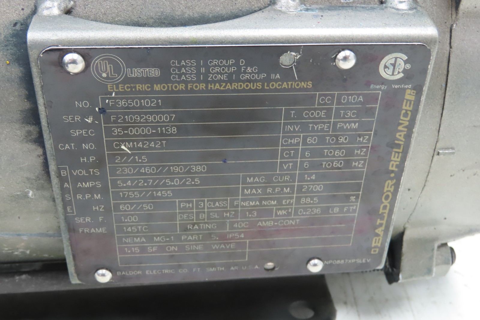 Baldor CXM14242T AC Motor Explosion Proof 2Hp 1755 RPM 230/460V 3PH 145TC