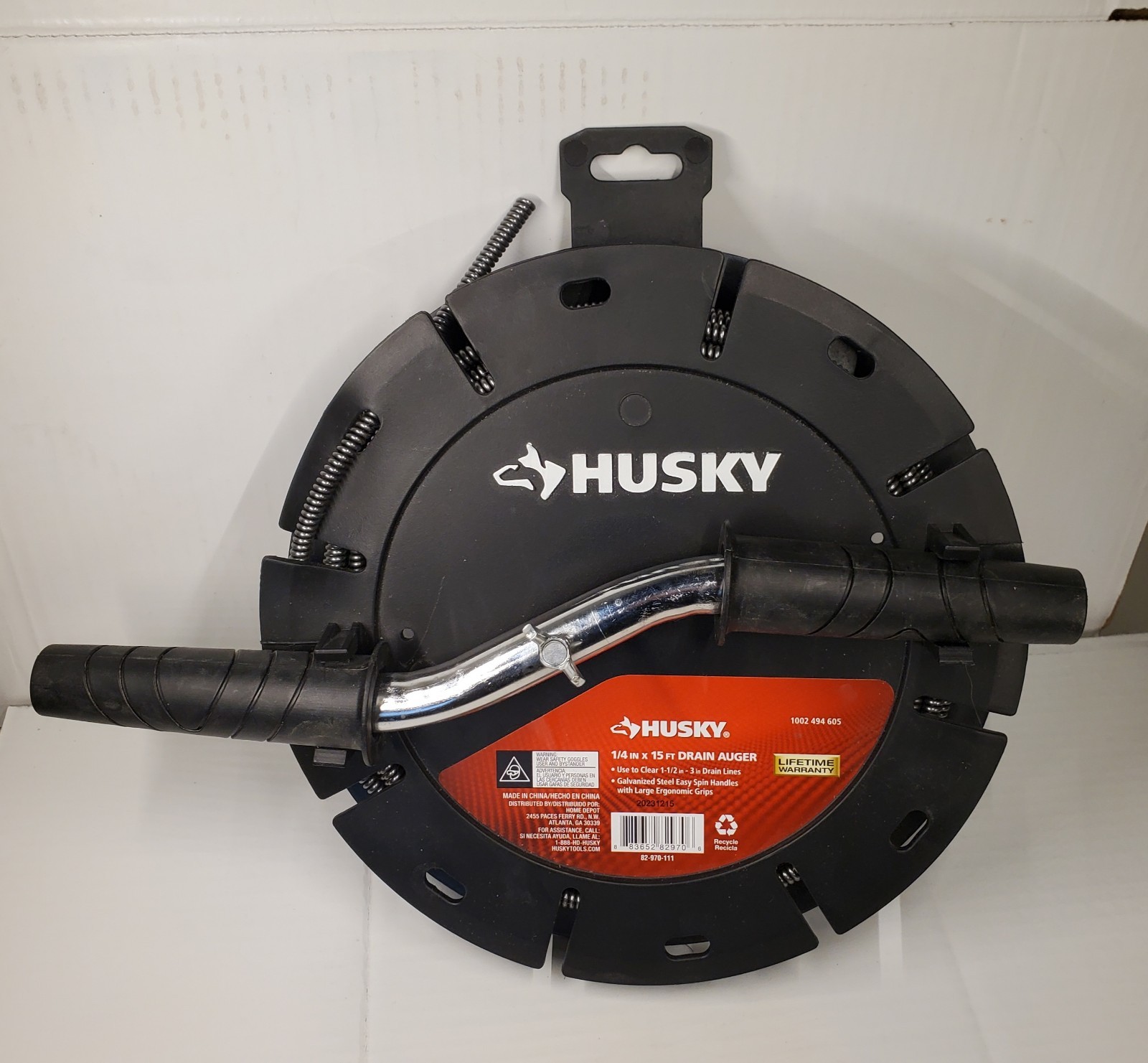 NEW HUSKY Drain Auger 15 ft. x 1/4 in. Diameter Galvanized Steel Spin Handle