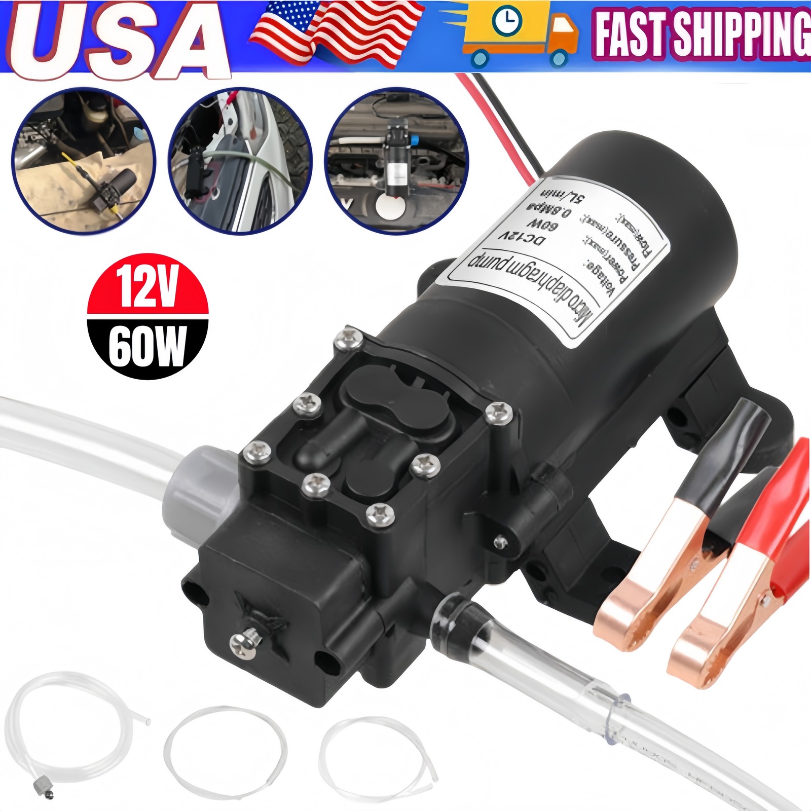 12V/60W 5L/min Fuel Transfer Pump Oil-Diesel Gasoline Kerosene Car Tractor Truck