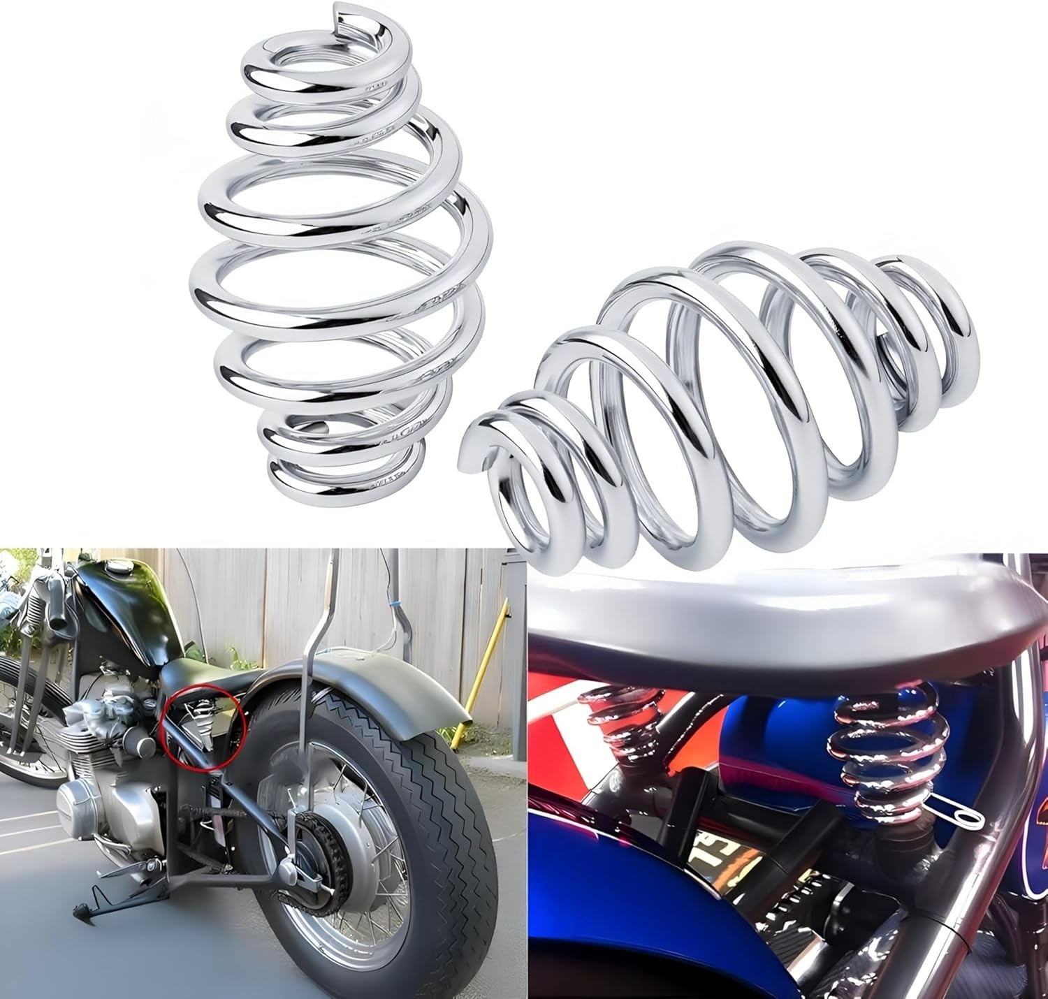 3 inch Barrel Coiled Solo Seat Springs for bobber, chopper Size: Chrome 3 inch