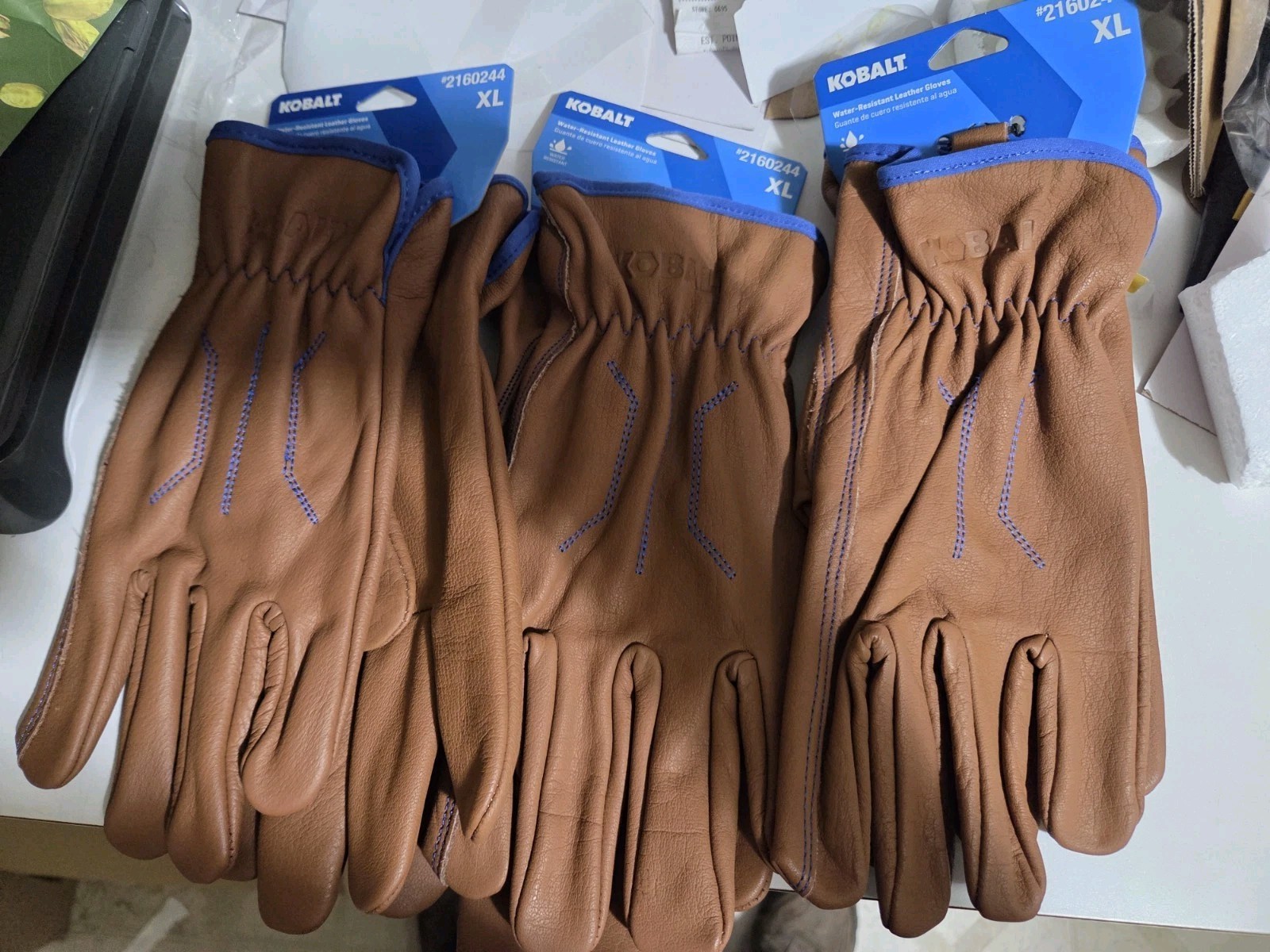 THREE PAIR Kobalt Water Resistant Leather Work Gloves EXTRA LARGE XL -2160244