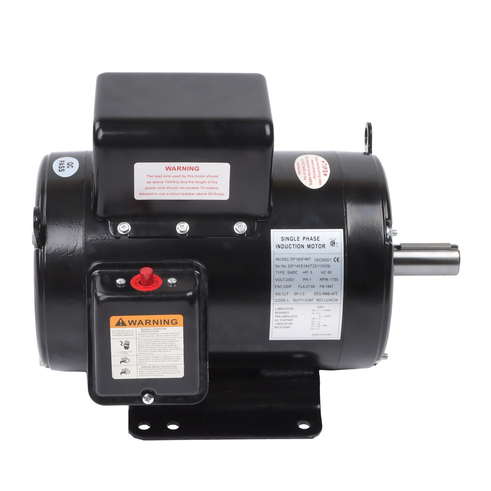 5HP Single Phase ODP Compressor Motor 184T Frame 208-230V 60Hz Industrial