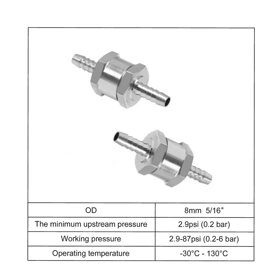 4 Pcs 8mm 5/16″ Fuel Non-Return One Way Check Valve Petrol Diesel Oil Aluminum