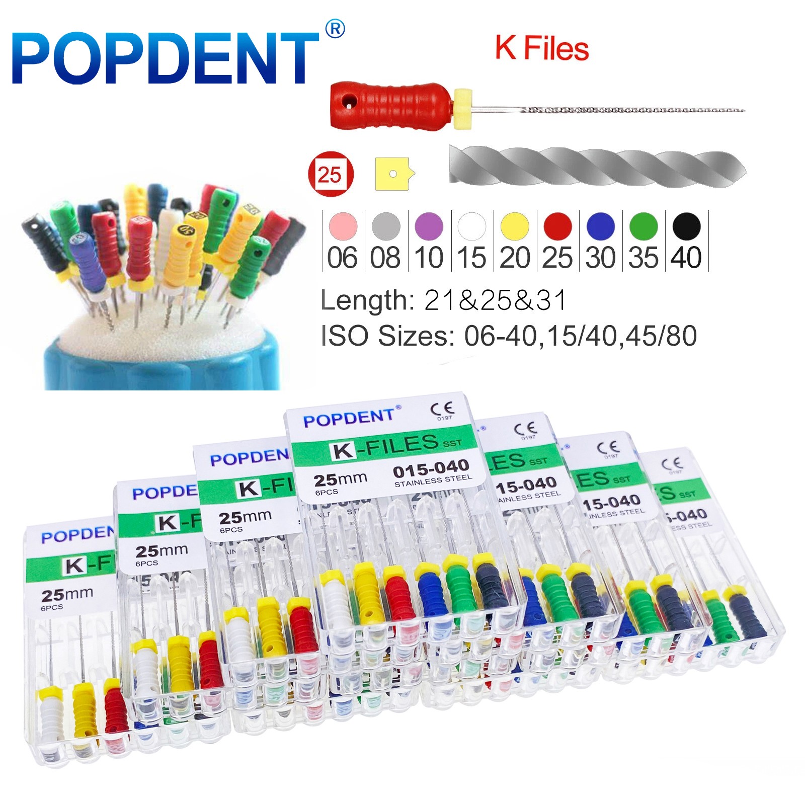 10Packs Dental Endo Root Canal Files Hand Use K-Files Stainless Steel 21/25/31mm