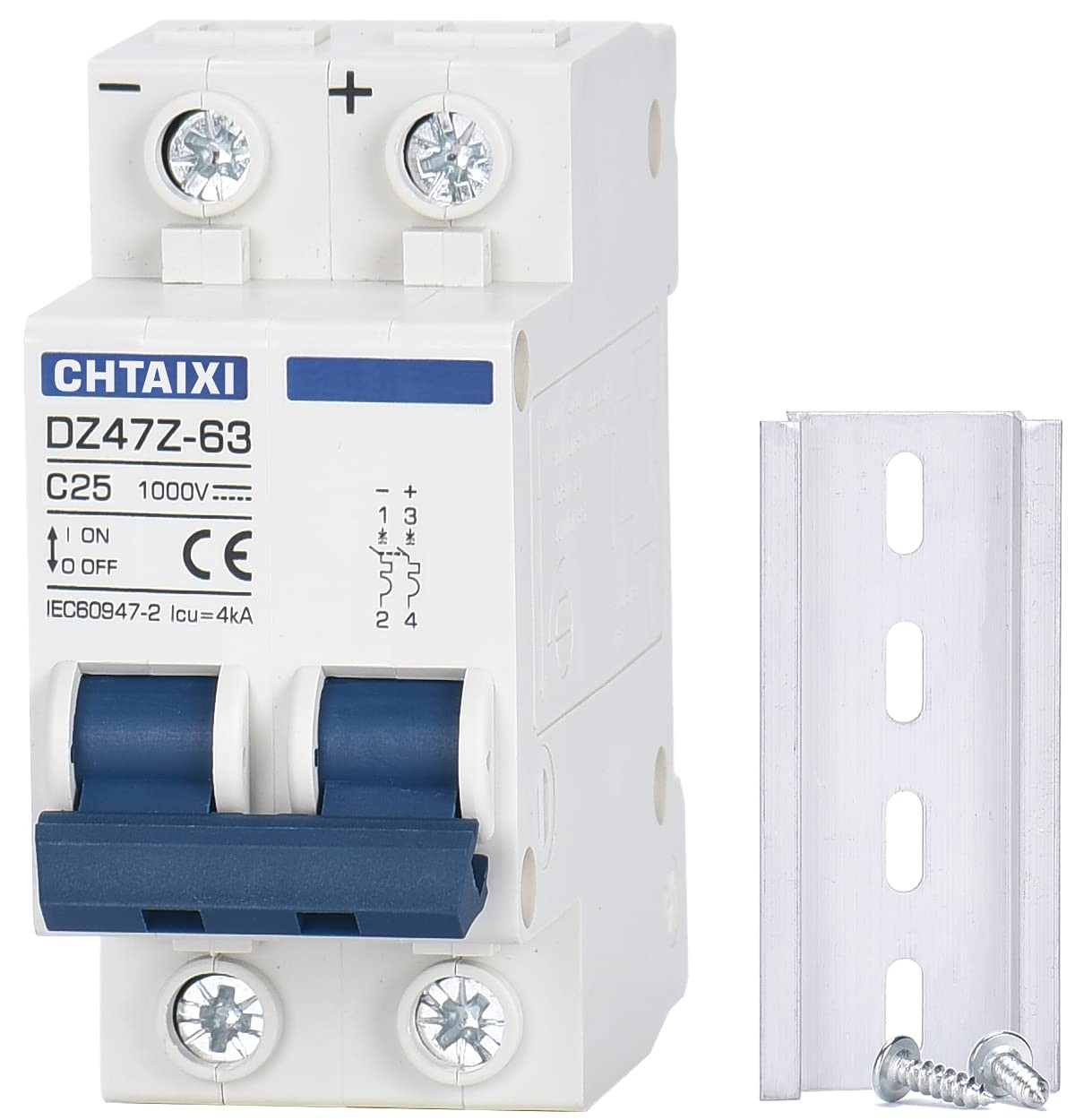 DC Miniature Circuit Breaker, 2 Pole 1000V 25 Amp | DIN Rail Mount Isolator for