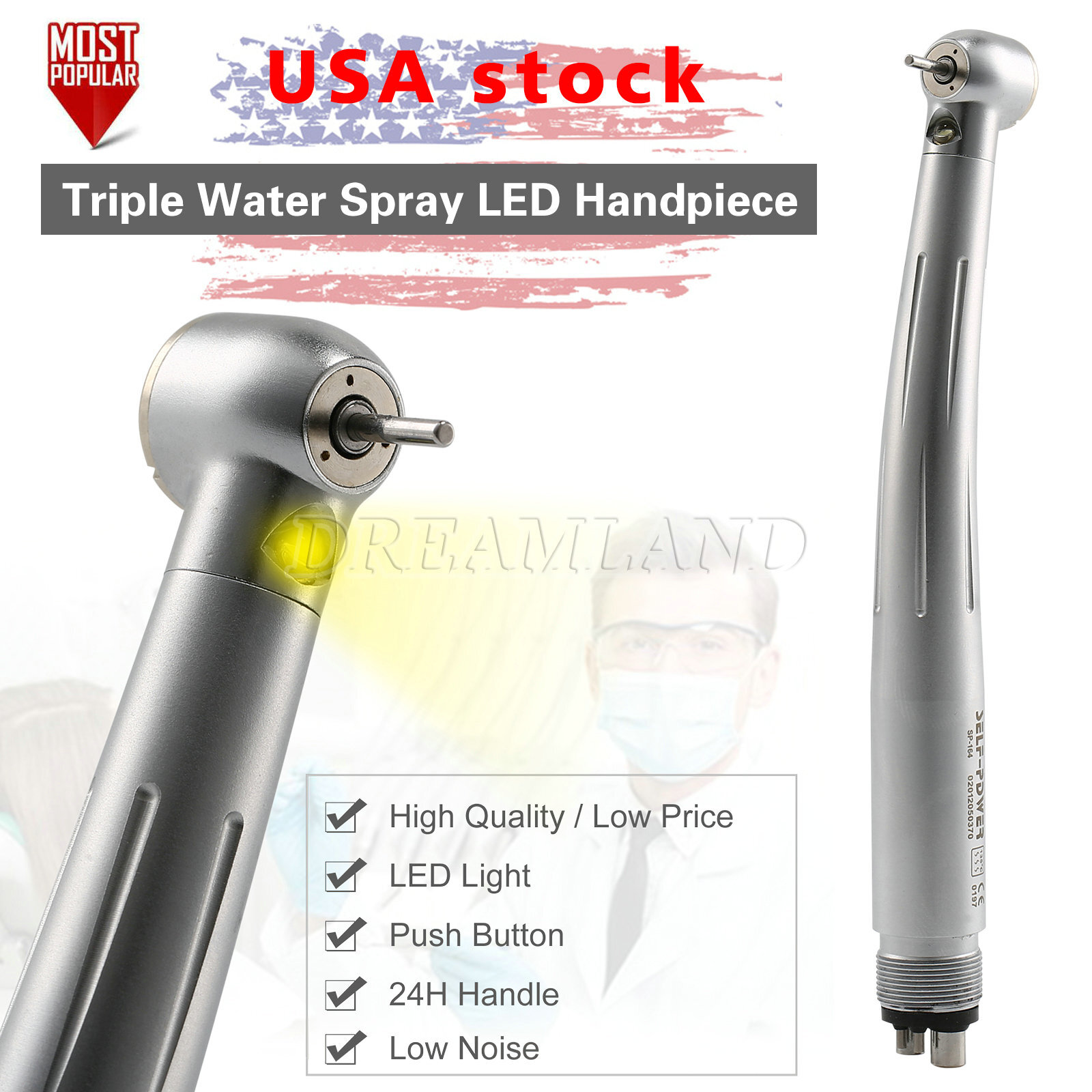 Dental Pana Max LED Self-Power E-generator Fiber Optic High Speed Handpiece USA