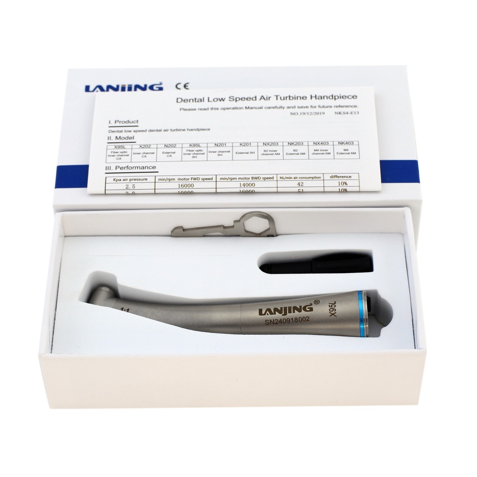 Dental Low Speed Contra Angle Handpiece 1:1 Fiber Optic Electric Quattro Spray