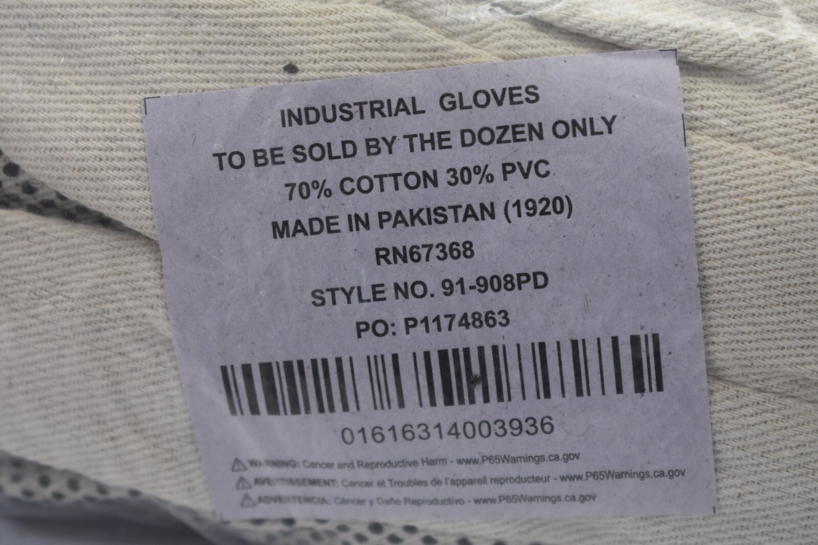 Lot of 12 PIP Canvas Dotted Palm Gloves 8oz 91-908PD White/Black Cotton/PVC