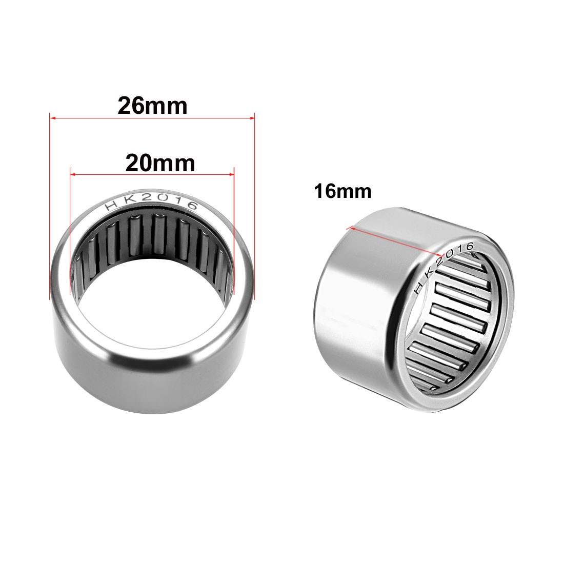HK2016 Drawn Cup Needle Roller Bearings 20mm Bore Dia 26mm OD 16mm Width 5pcs