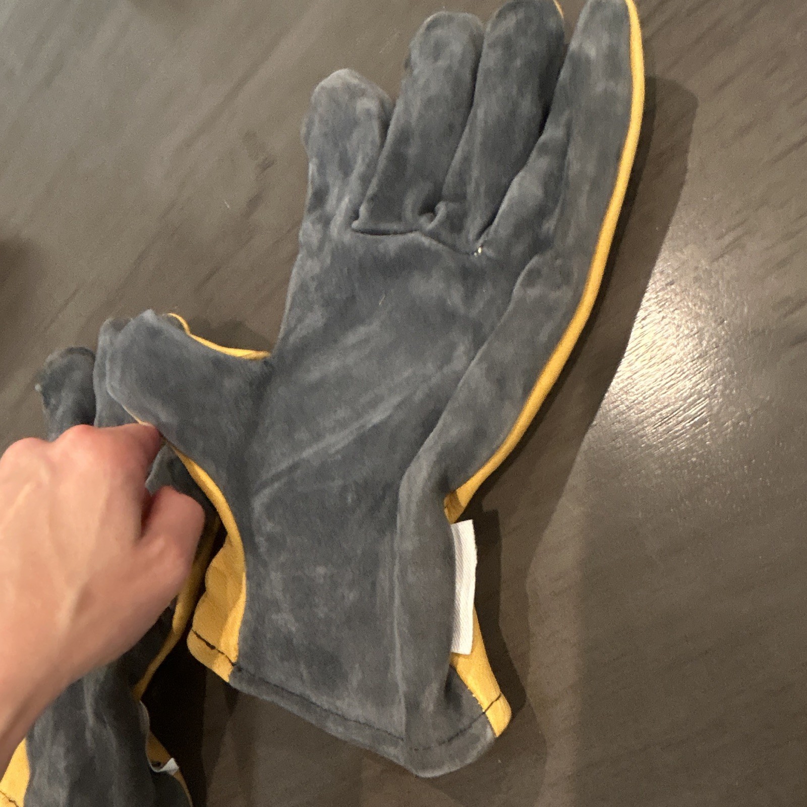 Shelby Model FDP Leather Work Gloves Yellow/Gray Pair, Size J Total 3 gloves