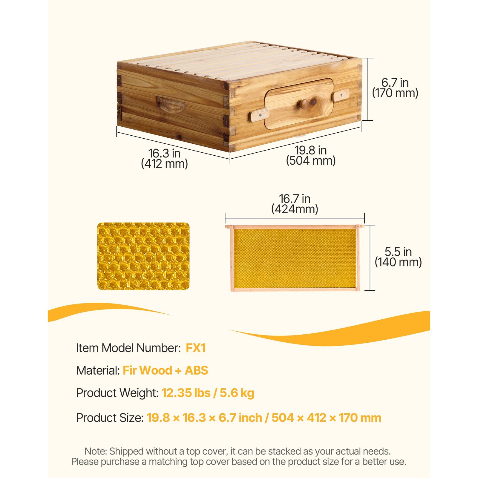 VEVOR Bee Hive Langstroth Medium Beehive Kit 10 Frames Acrylic Bee Windows