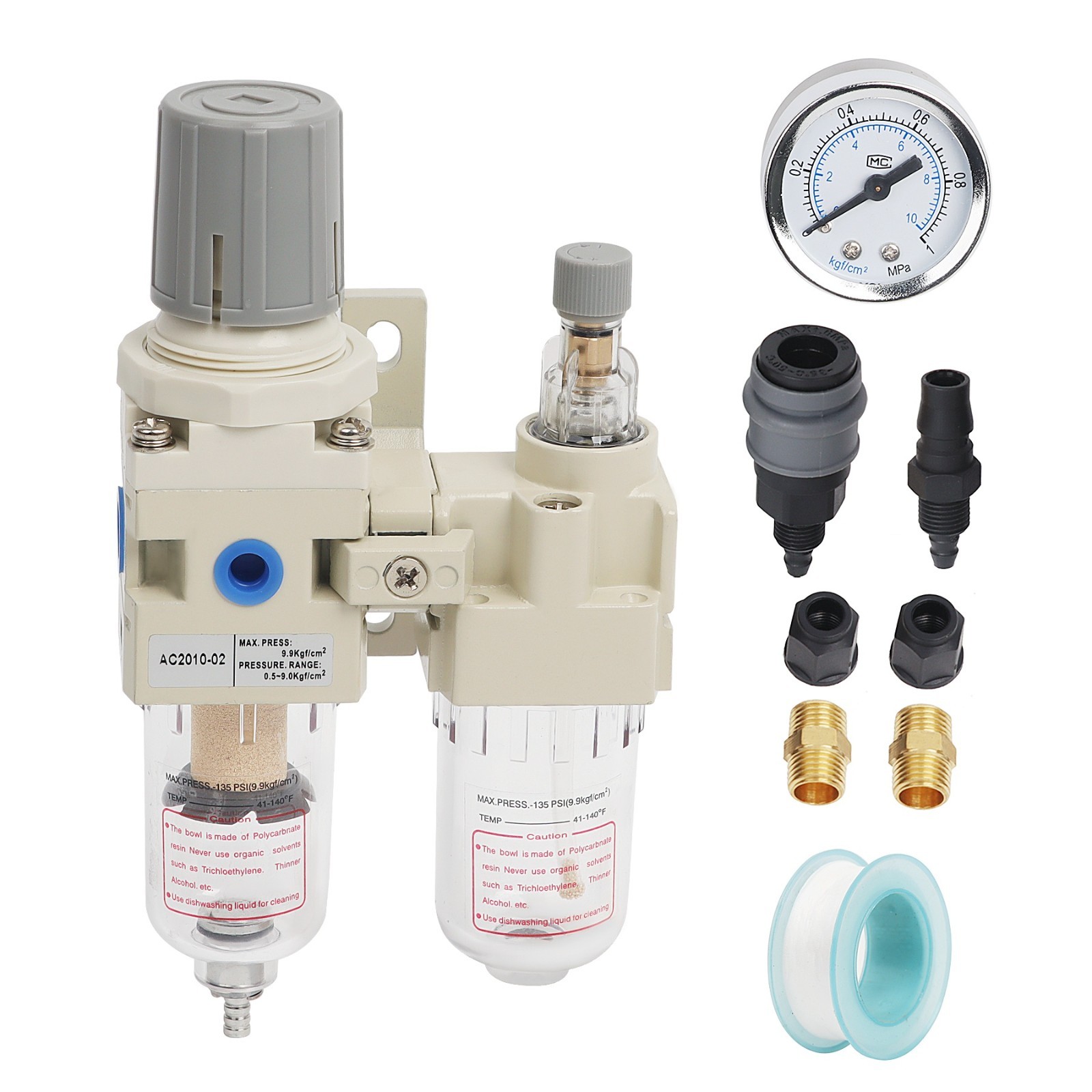 1/4″ NPT Compressed Air Filter Regulator Lubricator Water/Oil Trap Separator