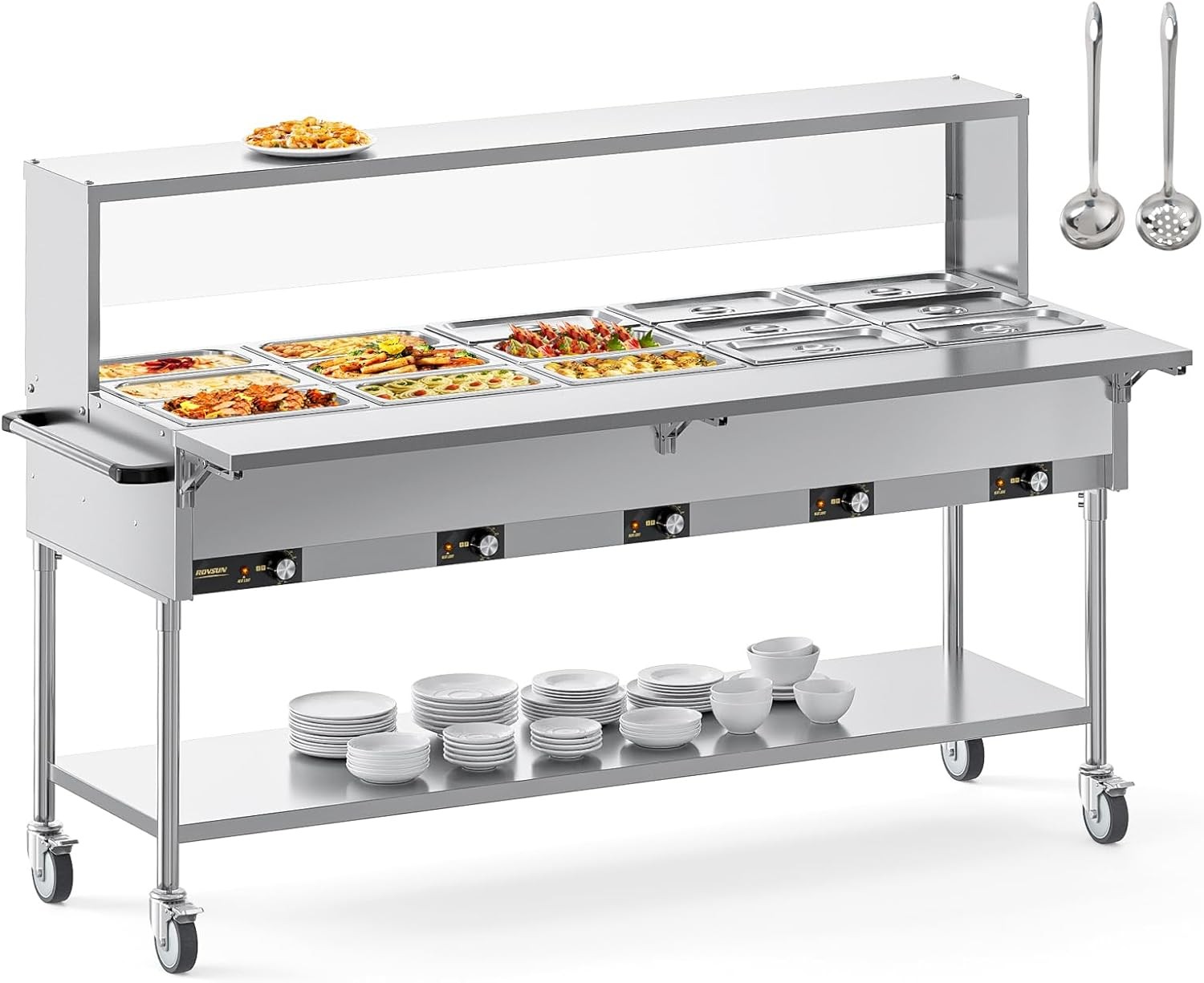 ROVSUN 120QT Electric Commercial Food Warmer 2500W, 15-Pan Steam Table 8QT/Pan