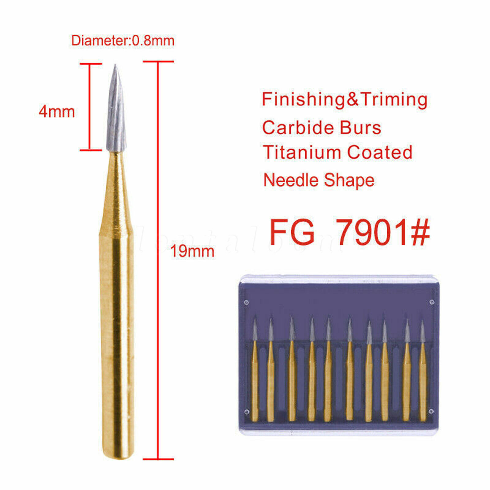 Dental Trimming / Finishing Drills Tungsten CARBIDE Burs Flame Shape FG7901