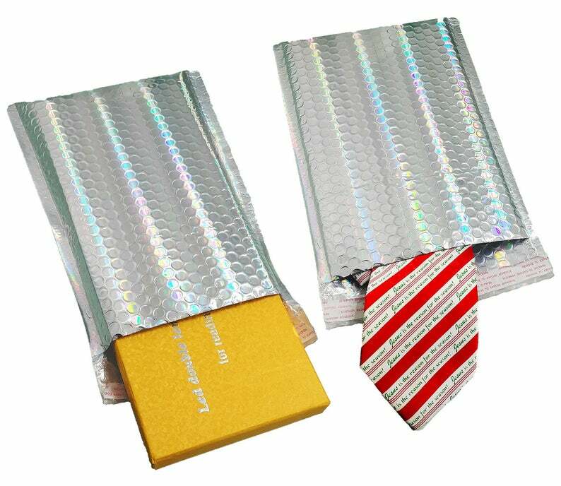 7×11 Holographic, Ice Blue Metallic Bubble Mailers, Padded Self Sealing Envelope