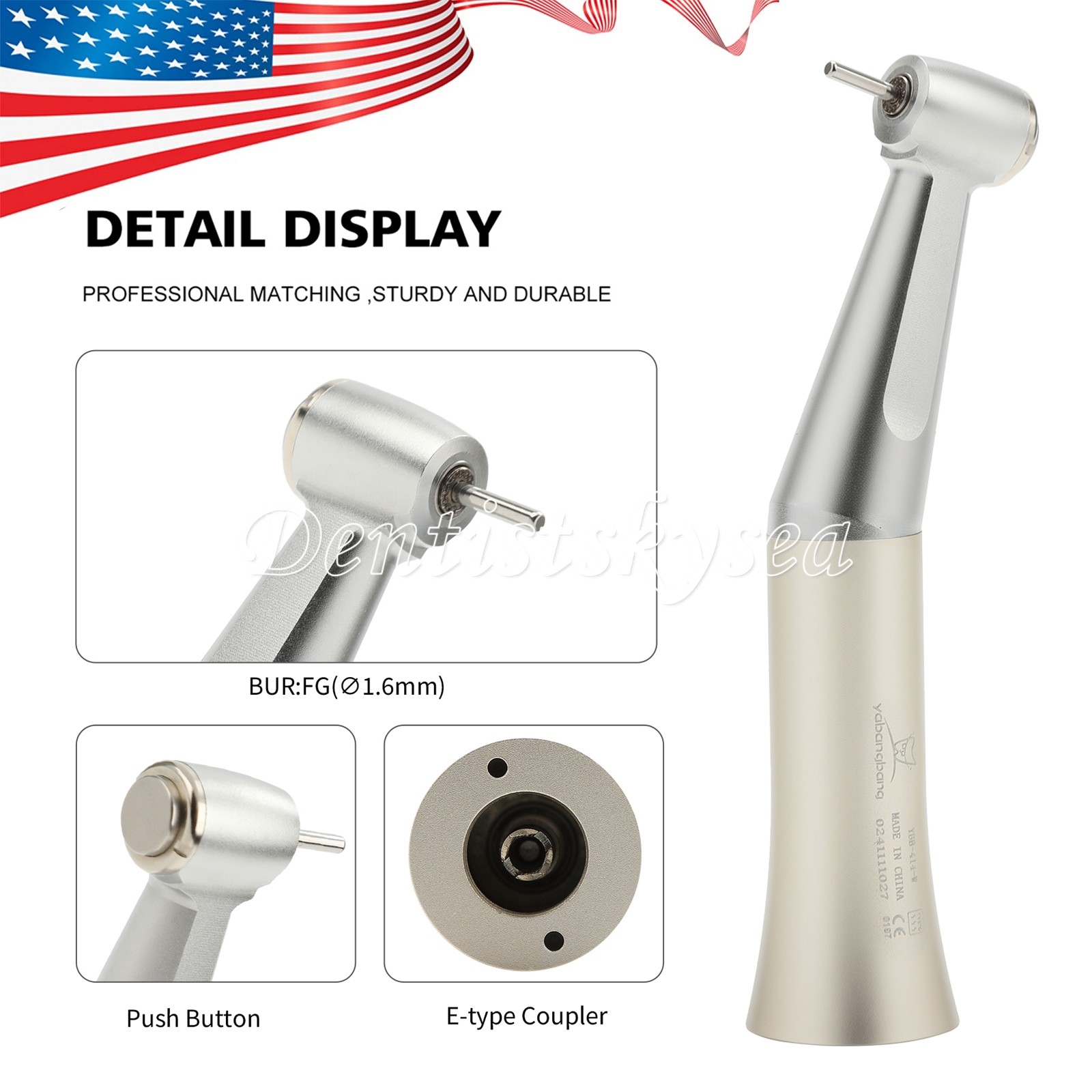 Low Speed Handpieces Contra Angle Push Button E-Type fit FG 1.60mm Burs
