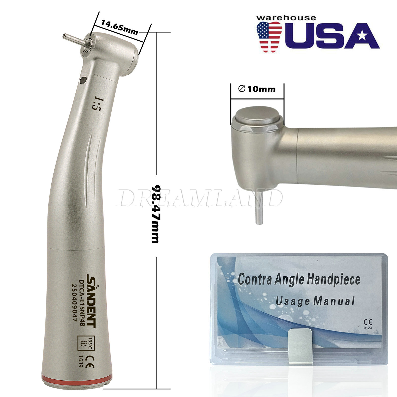 SANDENT Dental Electric Handpiece 1:5 Fiber Optic Contra Angle Standard E Type