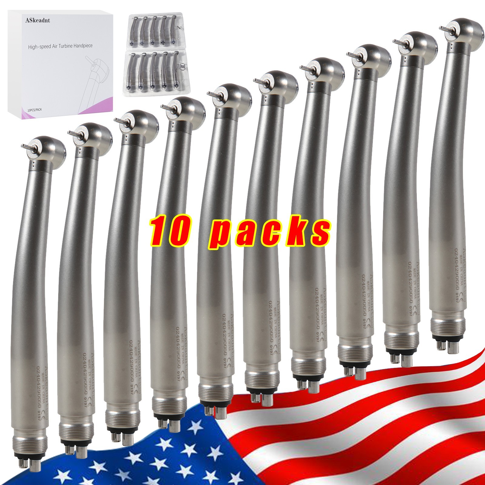 10 PCS NSK Style Dental High Speed Handpiece Push Button Type 4Hole Turbine