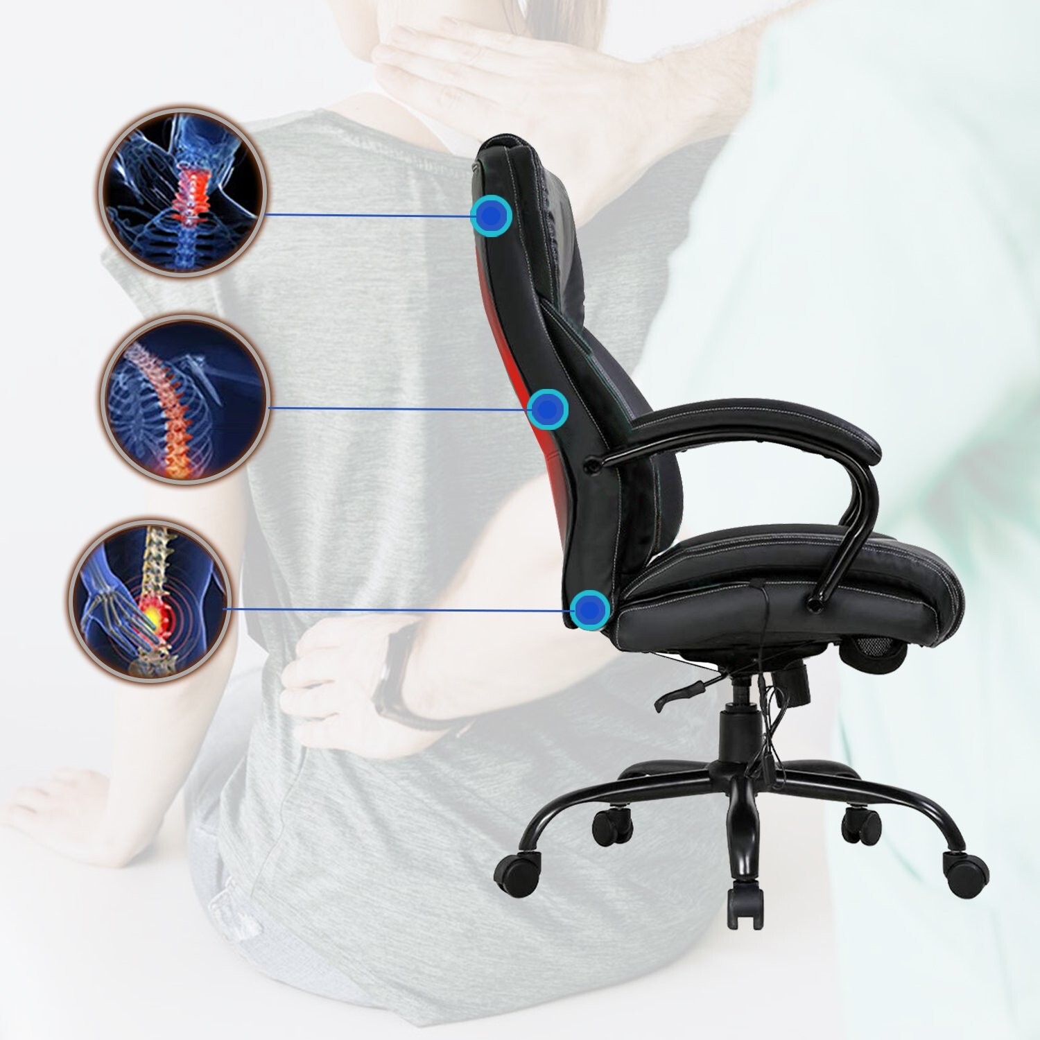 500lb big and tall leather heavy duty wide ergonomic executive High back chair