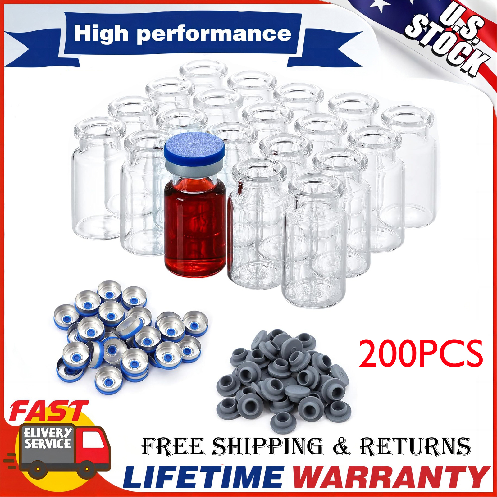200 Pack 10ml Glass Vials Clear Glass Headspace Vials with Plastic-Aluminum US