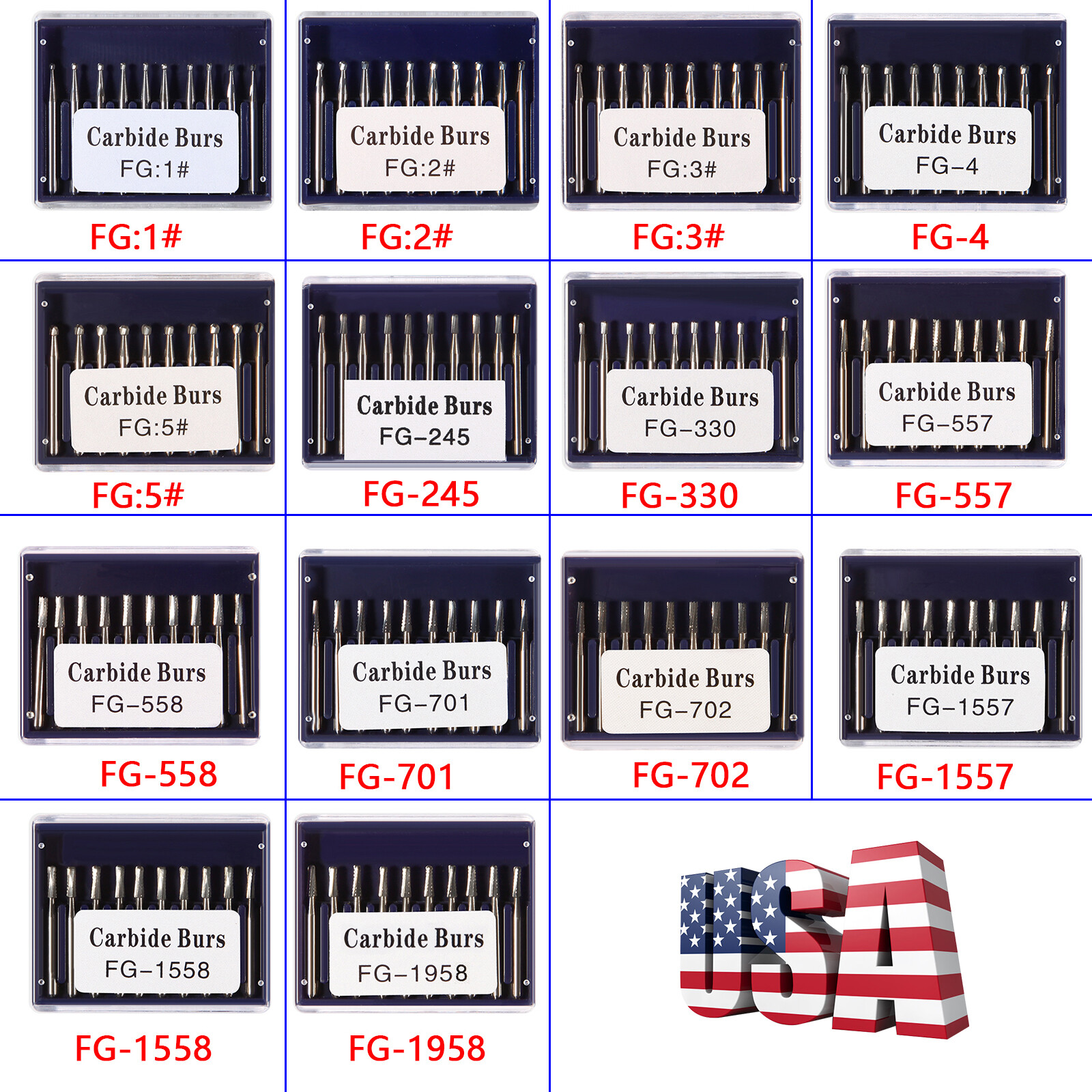 10-100 US Dental Fast High Speed Handpiece Burs Round Tungsten Carbide FG Bur po