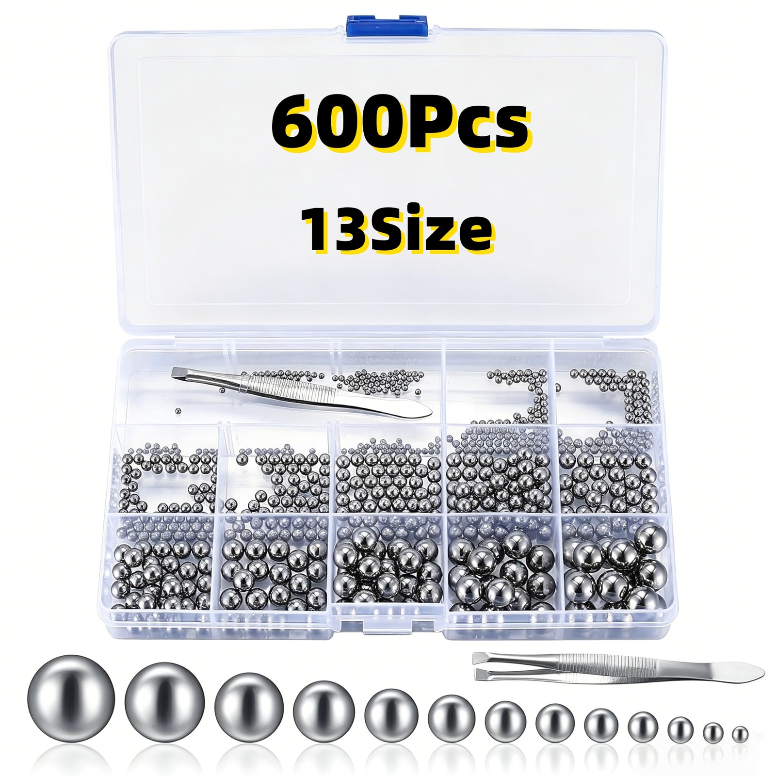 600 Pcs Metric Precision Steel Bearing Balls, Assorted Stainless Steel Loose Bic